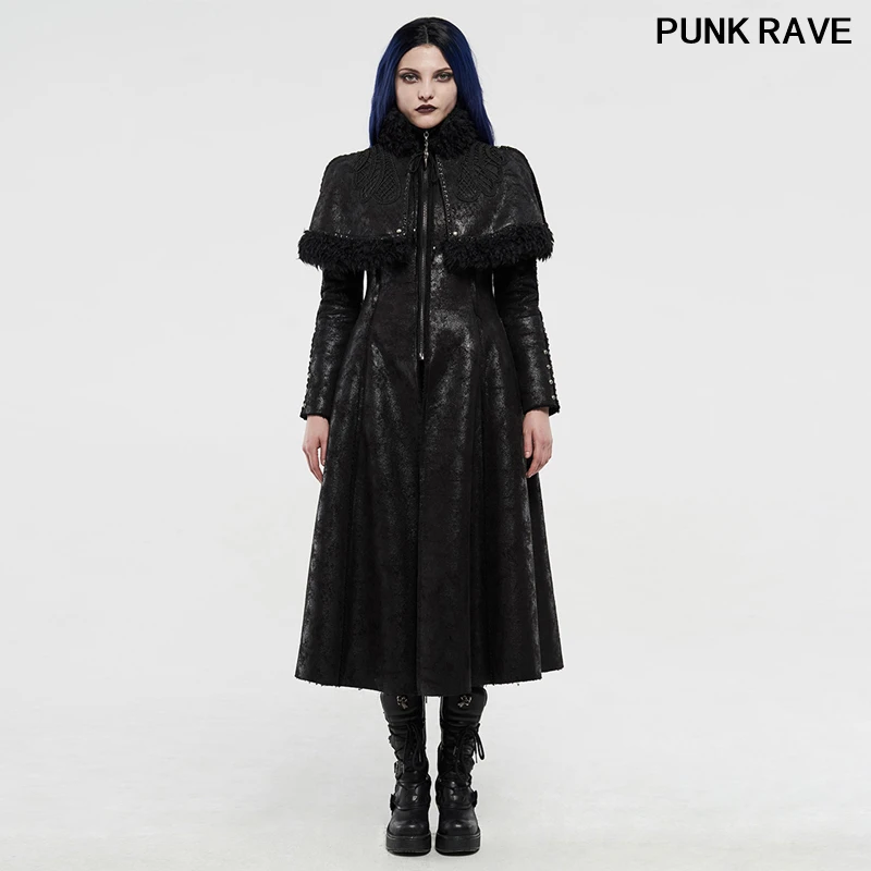 

Palace Gorgeous Winter Keep Warm Wool Long Jacket Gothic slim Women Detachable Cloak Imitation Fur Coat PUNK RAVE WY-1204XCF