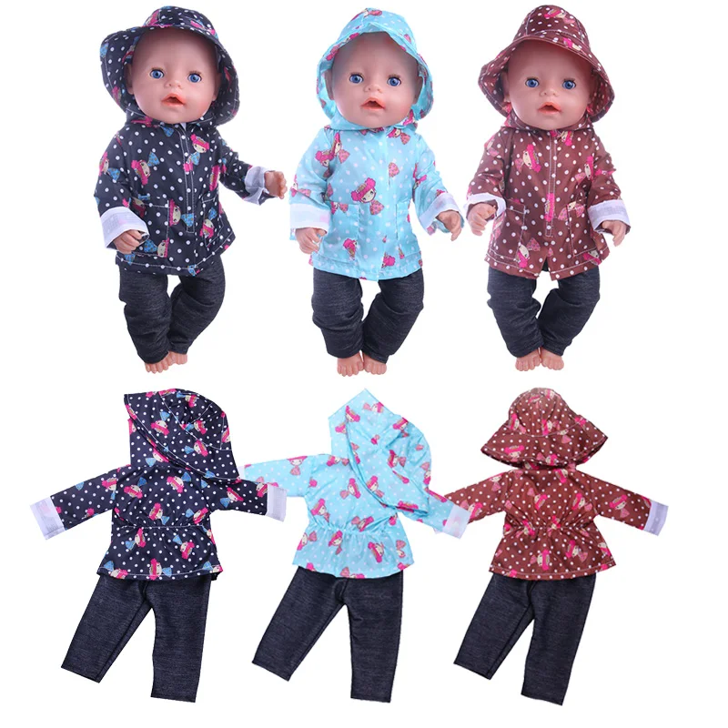 3 милых костюма с рисунком ааротонной девочки = одежда с капюшоном + брюки для 18-дюймовых американских и 43 см кукол новорожденных поколения, подарок