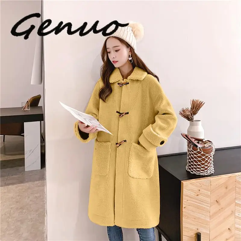 Genuo New 2019 Autumn Winter Warm Soft Buttons Fur Coat Women Jacket Female Plush Overcoat Casual Outerwear Wholesale