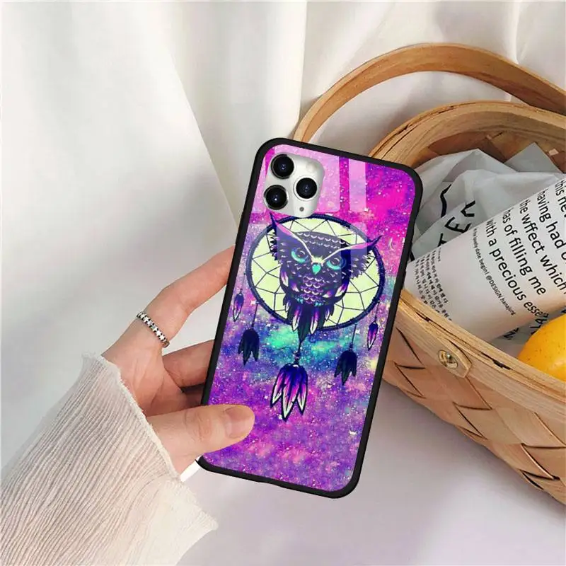 

Animal Night Owl Lovely Phone Case Tempered glass For iphone 11 12 PRO MAX X XS XR 5C 6 6S 7 8 plus