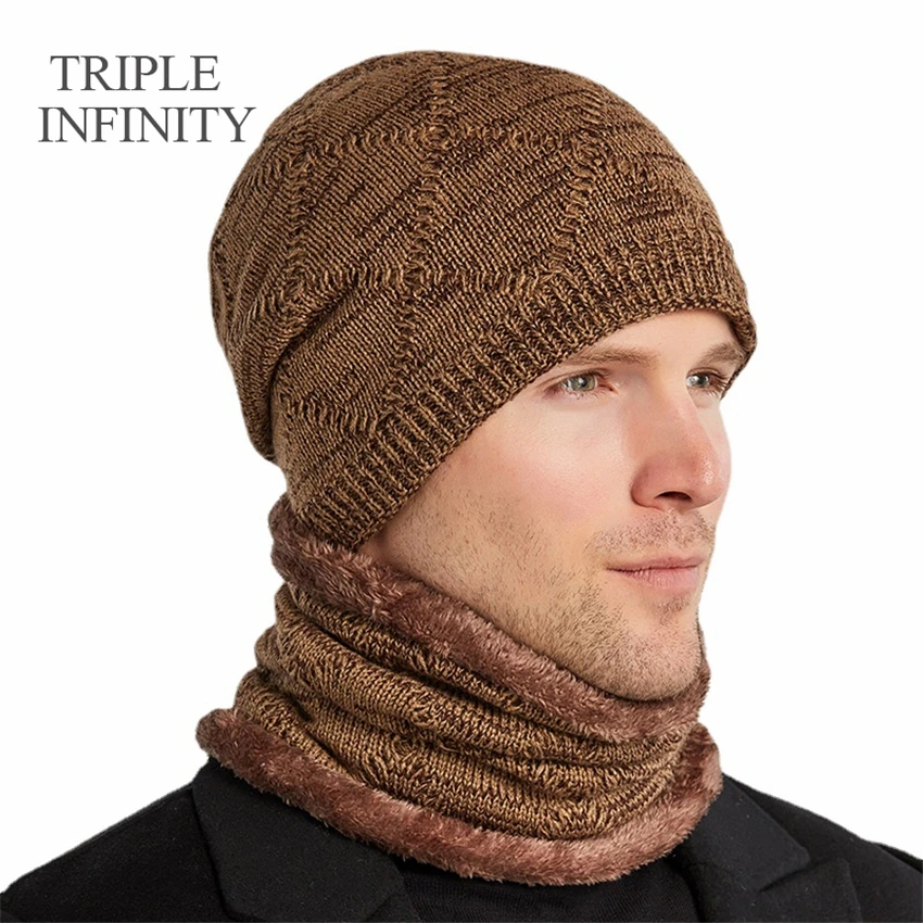 Новинка, зимние шапки TRIPLE INFINITY для мужчин, шапочки, облегающие шапки, мужская вязаная шапка, теплые костюмы, лыжная шапка для велоспорта, мягкая шапочка, мешковатая шапка - изображение