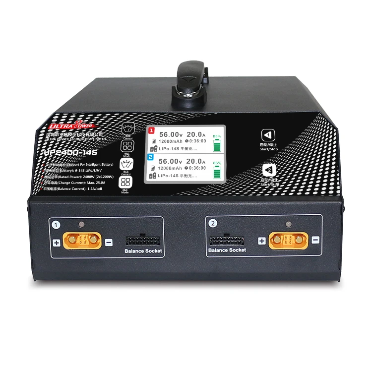 

Ultra Power UP2400-14S 2x1200W 25A 6S 12S 14S Dual Port LiPo LiHV Battery Charger For UAV Agriculture Mapping Drone