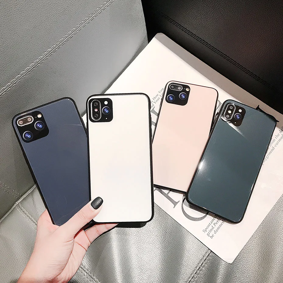 Роскошный чехол для iphone 11 pro max 7 8 plus x xr xs чистый цвет ультратонкий на ощупь 9 h