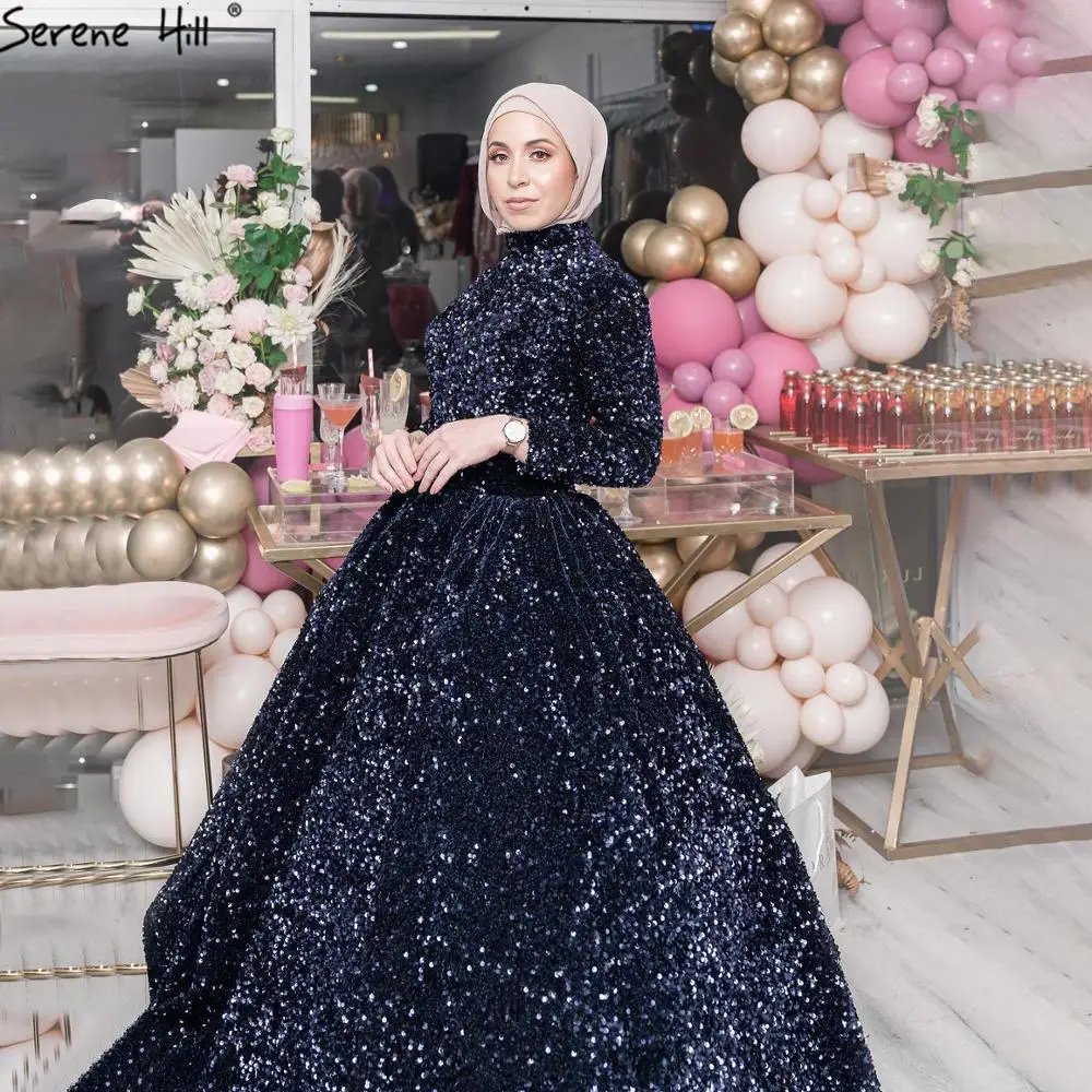 Спокой Дубай Темно синие роскошных мусульманский свадебное платье 2021 расшитый