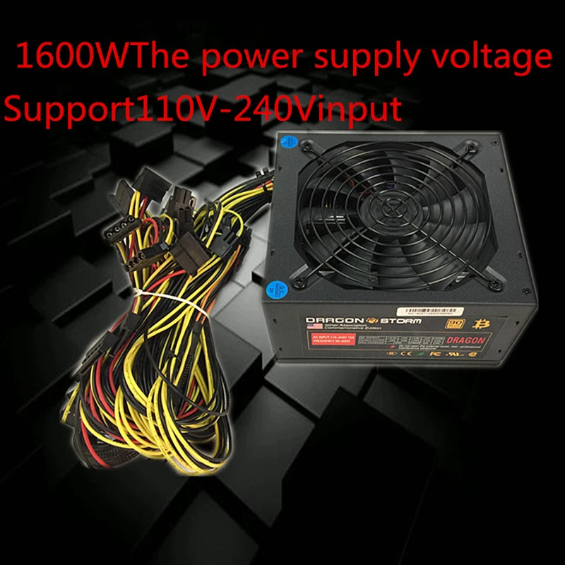 ПК сервер источник питания 1600 Вт ASIC горная установка ETH XMR BTC Miner PSU ATX 12 В 124A 90 240 для 6