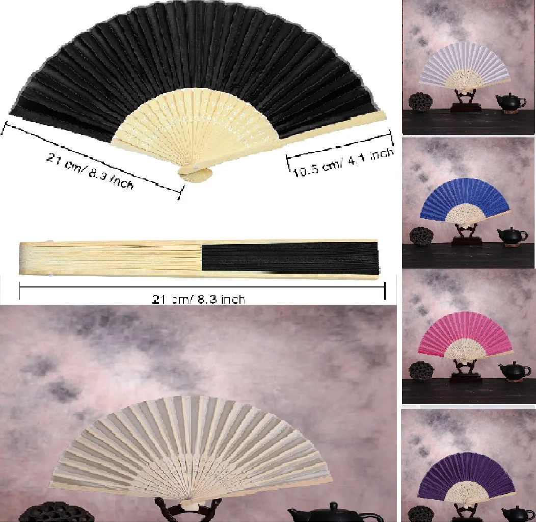 

New 2Pcs Vintage Style Silk Folding Fan Hand Fan Wood Home Decoration Personalized Luxurious Wedding Dance Hand Fan