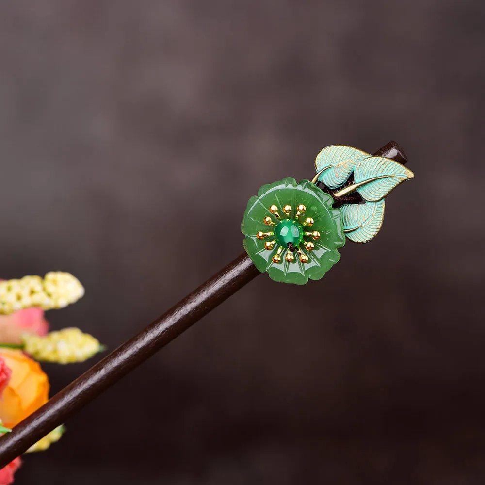 Простой Ретро зеленый цветной глазурью деревянные палочки для волос мазок сплав