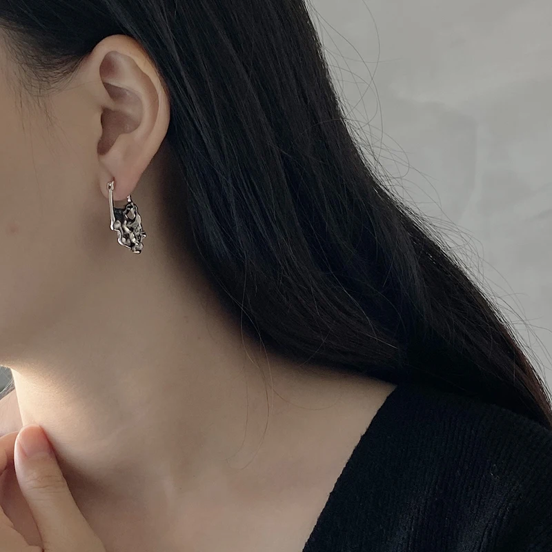 

SUPERAINBOW 925 Sterling Silver Irregular Geometric Concave-convex Stud Earrings for Women Gold Silver Party Jewelry SR-E31