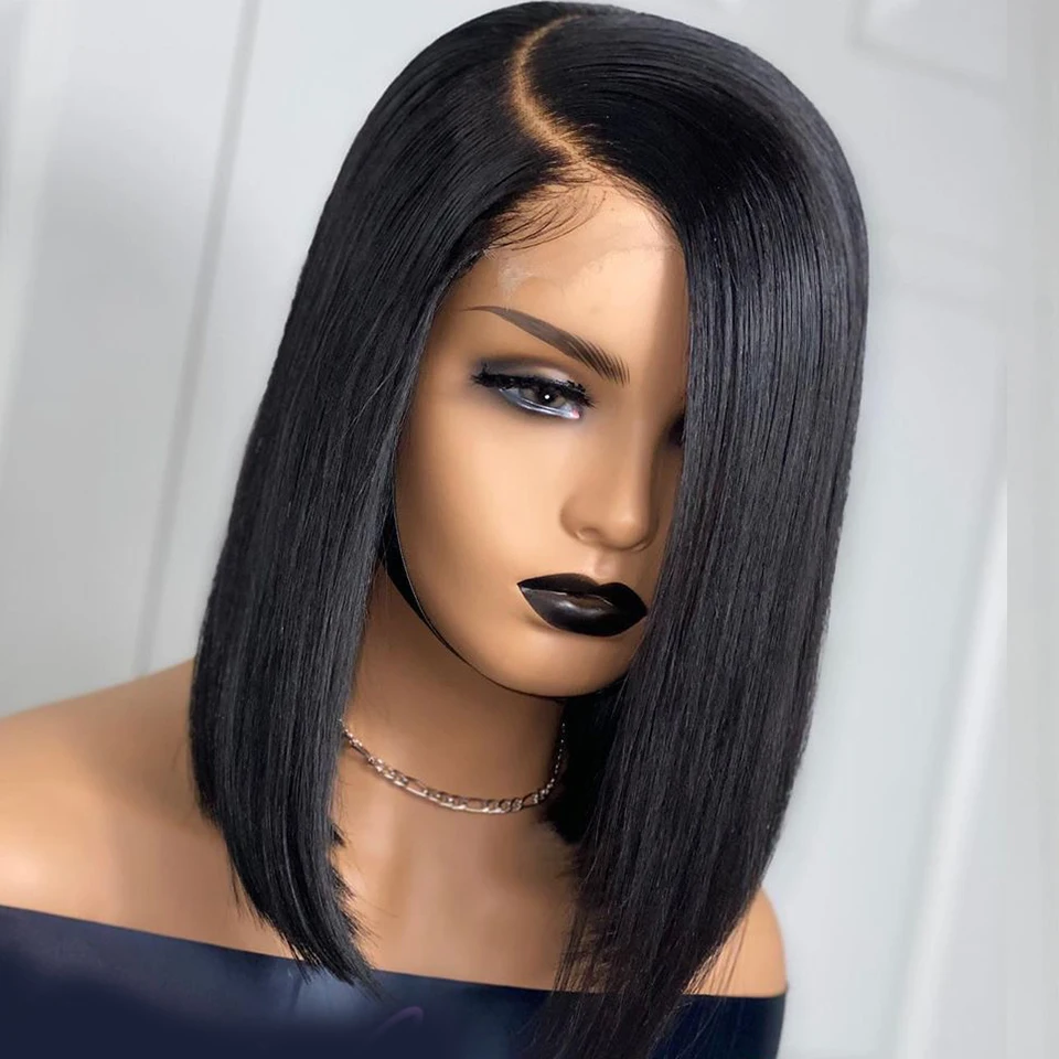 Короткий парик Боб 130% Remy 13x4 парики из человеческих волос на сетке спереди для