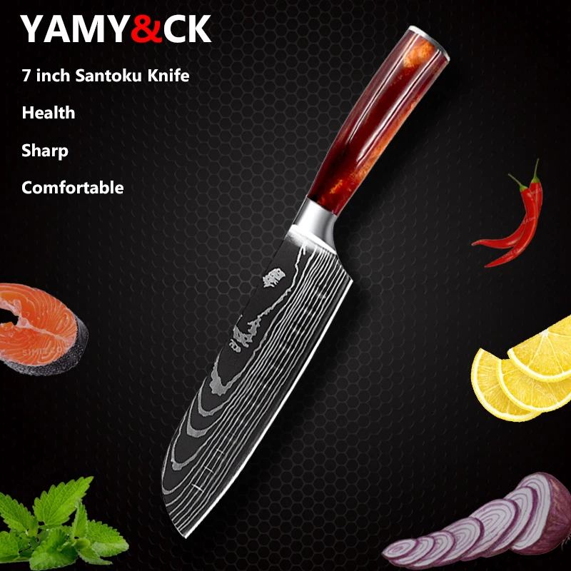 Японские кухонные ножи YAMY &amp CK 8 дюймов поварской резец с лазерным узором Дамаска