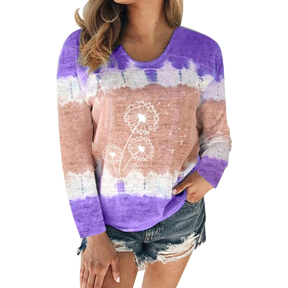 

VICABO Printed Plus Size Women Tshirts Autumn Full Sleeve Round Neck Color Patchwork Tops Shirts Ladies Csual Soft Tees#k