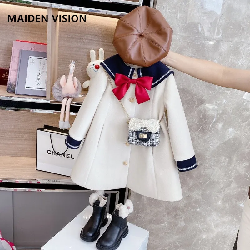 Детская одежда для маленьких девочек пальто из шерсти с бантом однобортный От 2