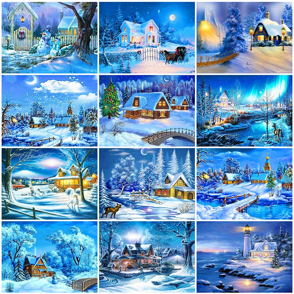 

HUACAN Diamond Painting House Full Square Handicraft New Arrival Diamond Embroidery Landscape Winter Rhinestone Kit Home Decor