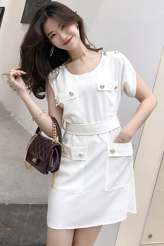 

COIGARSAM Fashion Women dress New Summer Casual Batwing Sleeve Dresses White 245