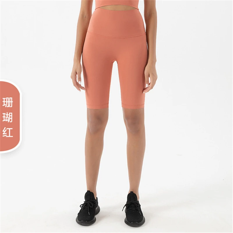 

DELFINE double-sided sanding no embarrassment line fitness pants high waist peach hip five-point tight yoga shorts yoga pants