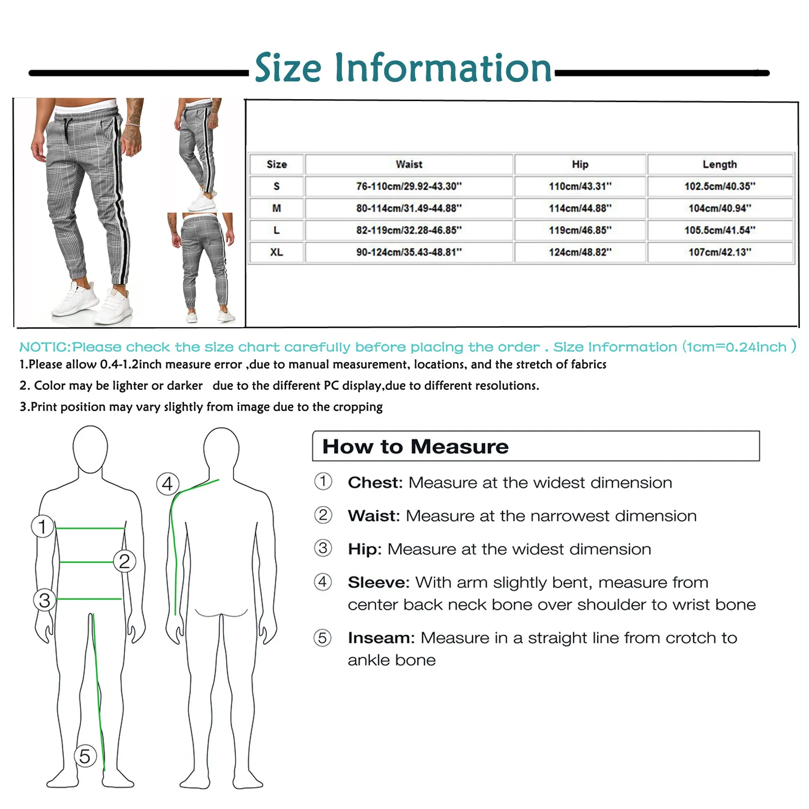 

60# Men Slim Fit Plaid Straight Leg Trousers Men's Long Casual Sport Pants Slim Fit Plaid Trousers Running Joggers Sweatpants