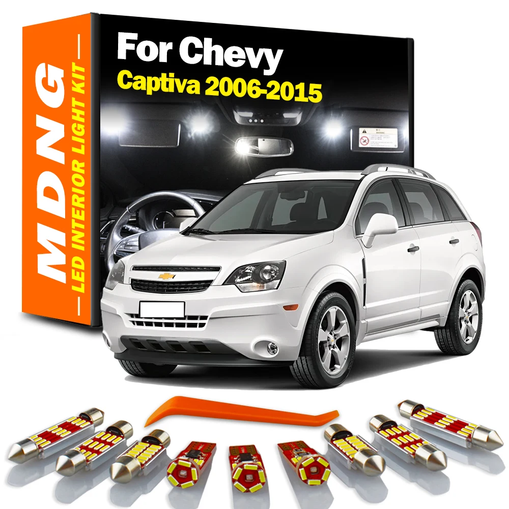 MDNG 9Pcs Canbus Car Accessories LED Interior Light Kit For Chevrolet Chevy Captiva 2006-2012 2013 2014 2015 Map Dome Trunk Lamp