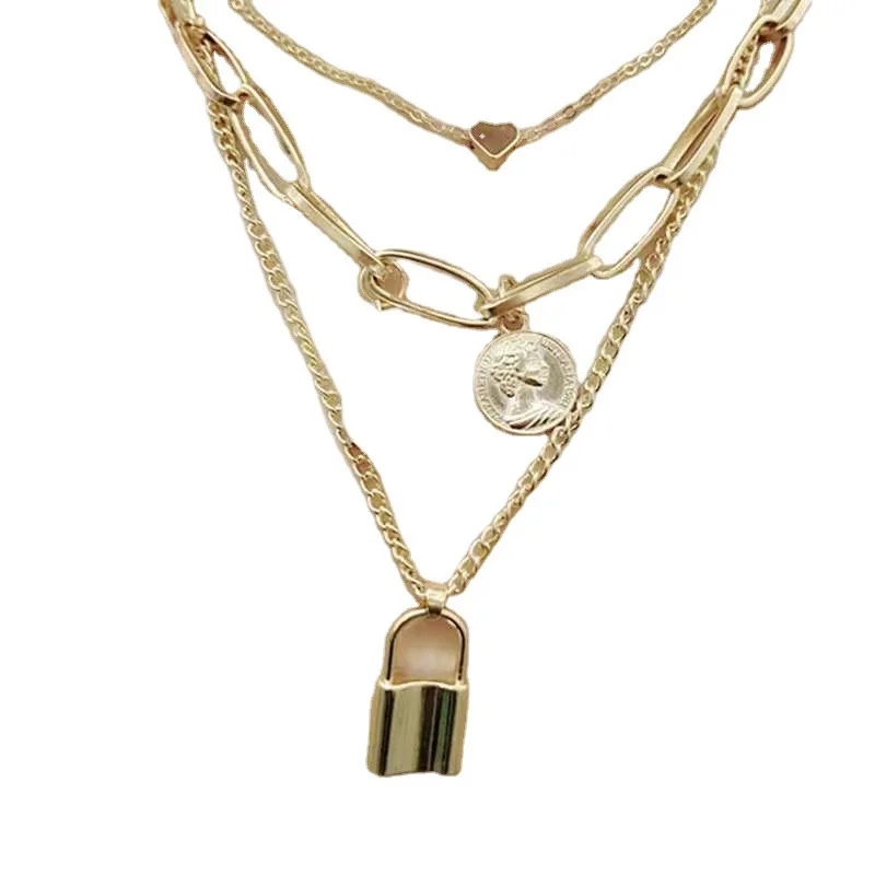 

Europe and the United States cross border jewelry retro versatile baroque pearl necklace women's multi-layer lock love necklace