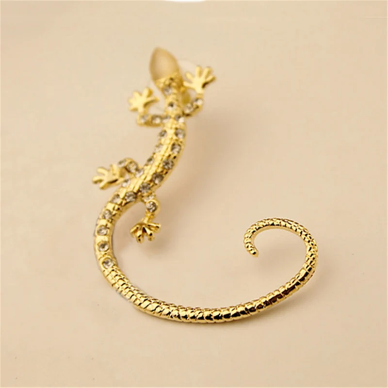 EN 2020 Hot Fashion Exaggerated Gecko Lizard Stud Earrings Elegant Accessories Rhinestone Ear Cuff Luxury | Украшения и