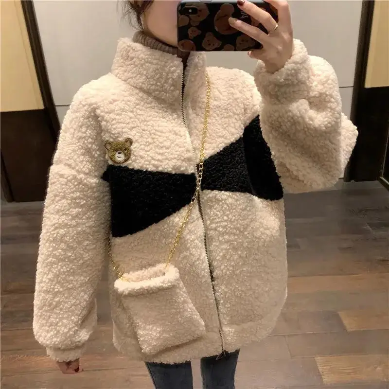 Black Faux Lambs Fur Kawaii Coat Lamb Women Teddy Fleece Winter Jacket Oversize Original Parkas Plus Size Hoodie | Женская одежда