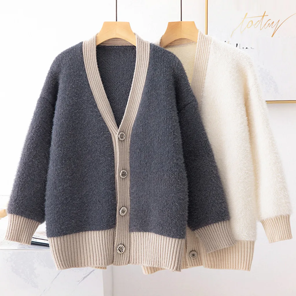 Women Sweater Solid Cardigan 2019 New Fashion Autumn Winter Long Sleeve Button Loose Knitted female Sweaters Coat F821 |