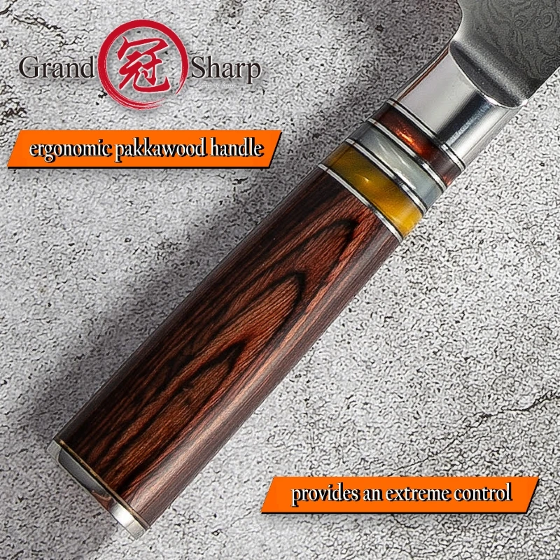 Нож шеф-повара сантоку Grand sharp 7 дюймов кухонные ножи японская Дамасская стальная