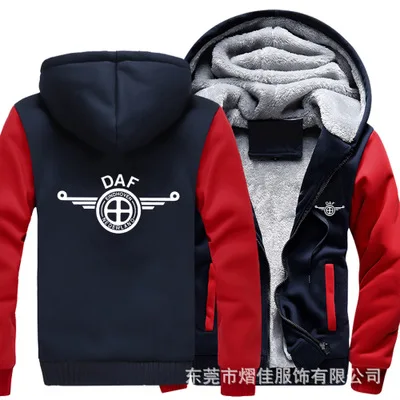 

Winter Hoodies Men DAF Logo Jacket Thicken Warm Fleece cotton Zipper Raglan Coat Male Tracksuits