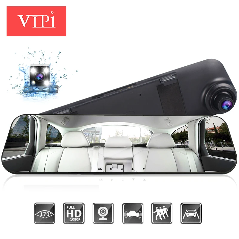 VIPI Dash Cam, зеркало, Автомобильный видеорегистратор, зеркало, двойная камера, двойная камера, s зеркало, Dashcam, Full HD Dash камера, автомобильная видеокамера, Автомобильные видеорегистраторы