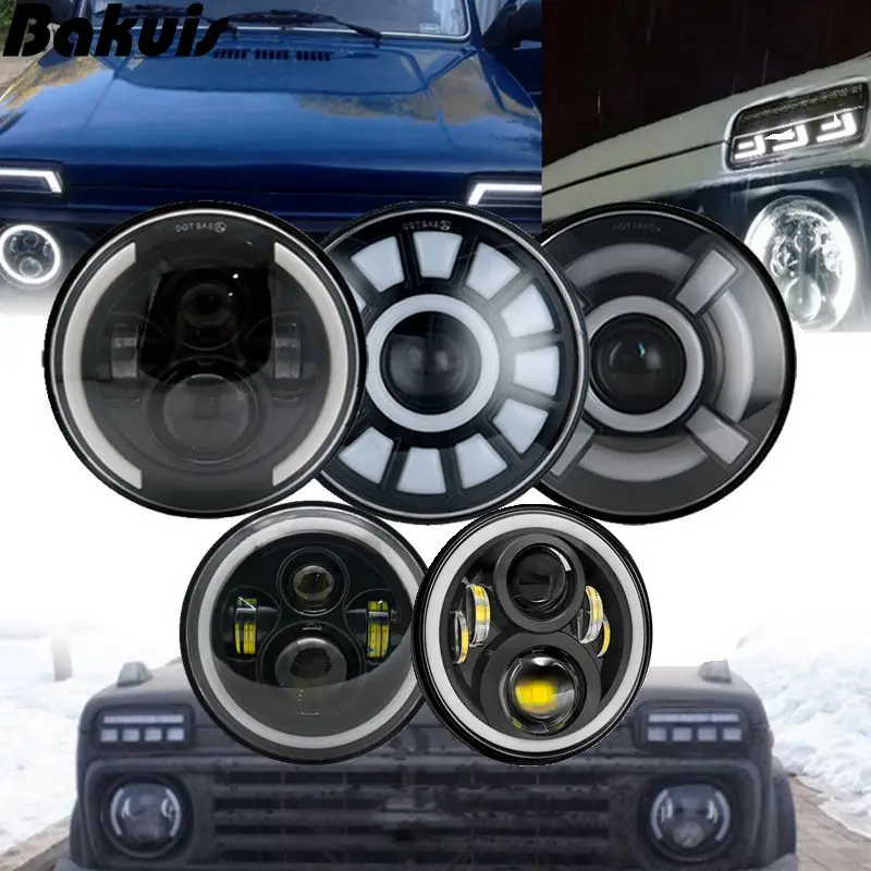 2X7inch круглые кронштейны светодиодный фонарь w/Hi/Lo луч DRL Halo для Jeep Wrangler JK Lada Truck 4x4