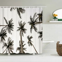 high quality sunny beach palm tree printed fabric shower curtains sea scenery bath screen waterproof bathroom decor with hooks