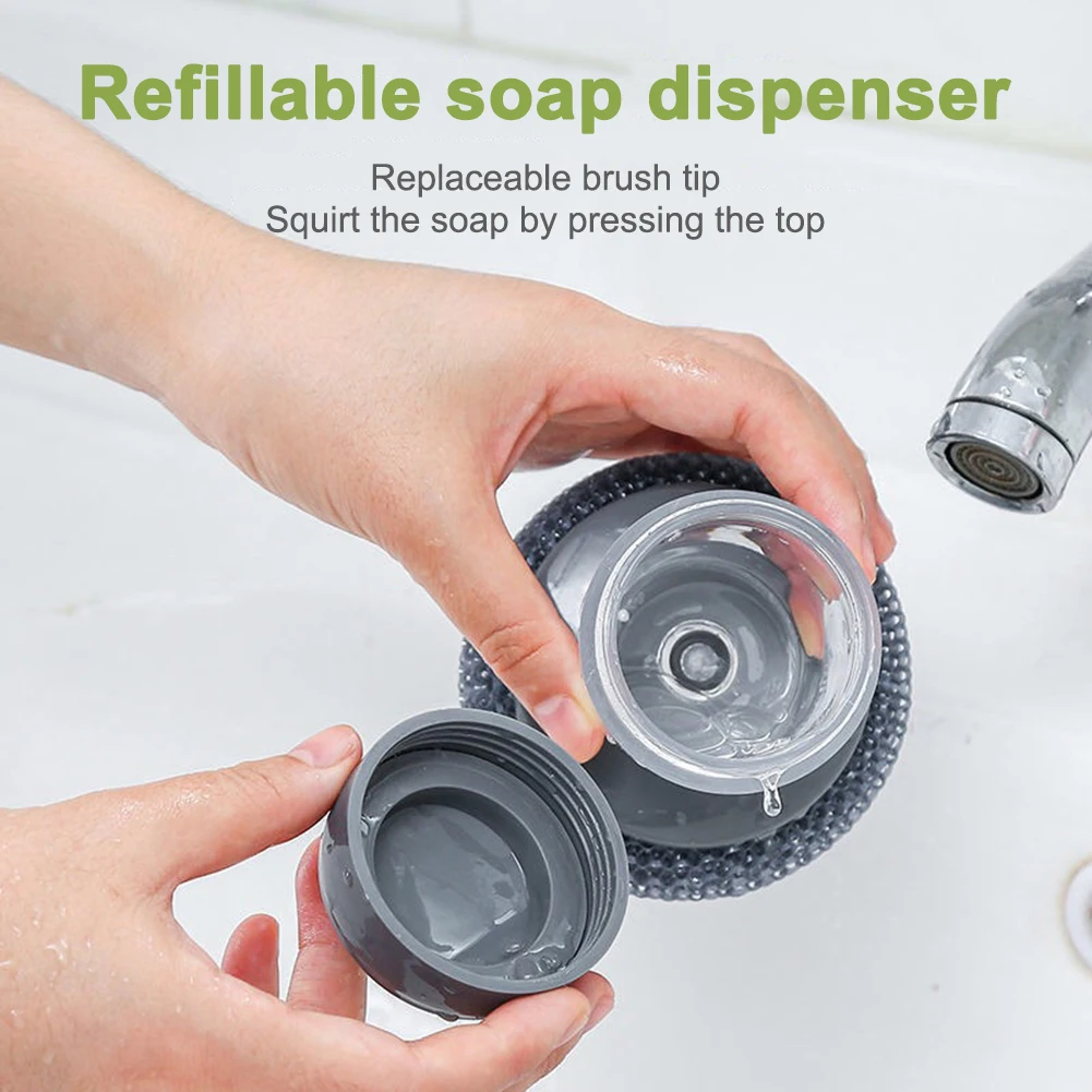 

Kitchen Soap Dispensing Palm Brush Easy Use Scrubber Wash Clean Tool Holder Soap Dispenser Brush Kitchen Cleaning Tool