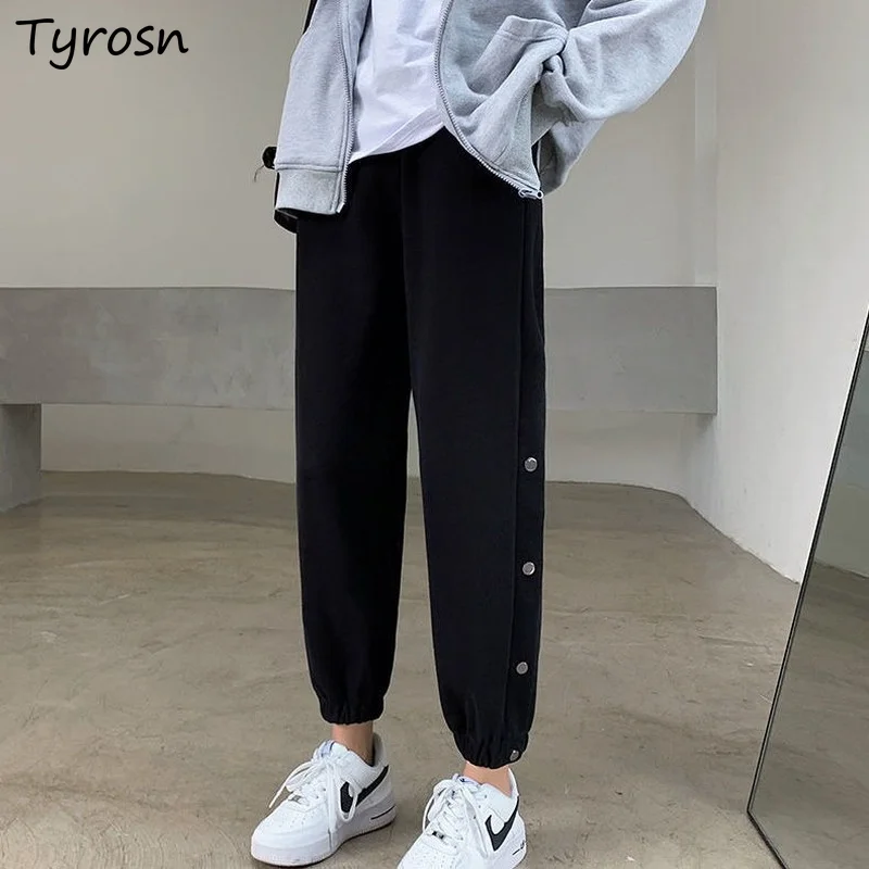 

Повседневные брюки, женские свободные универсальные брюки с высокой талией и широкими штанинами Ulzzang, модные брюки для бега с завязками, жен...