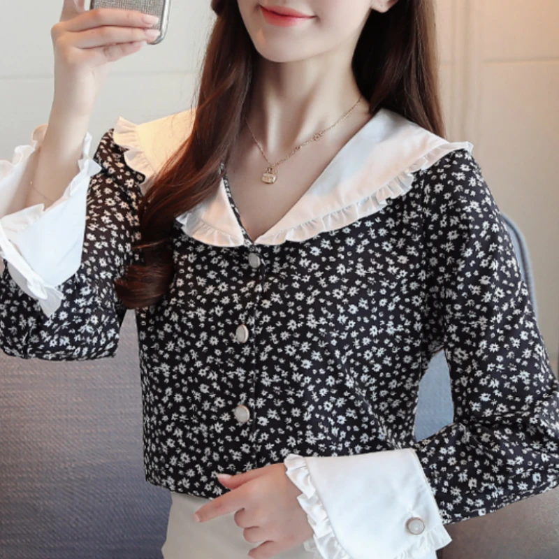 

Blusas Mujer De Moda 2021 Long Sleeve V-neck Blouse Women Print Chiffon Women Blouse Blusa Feminina Womens Tops And Blouses