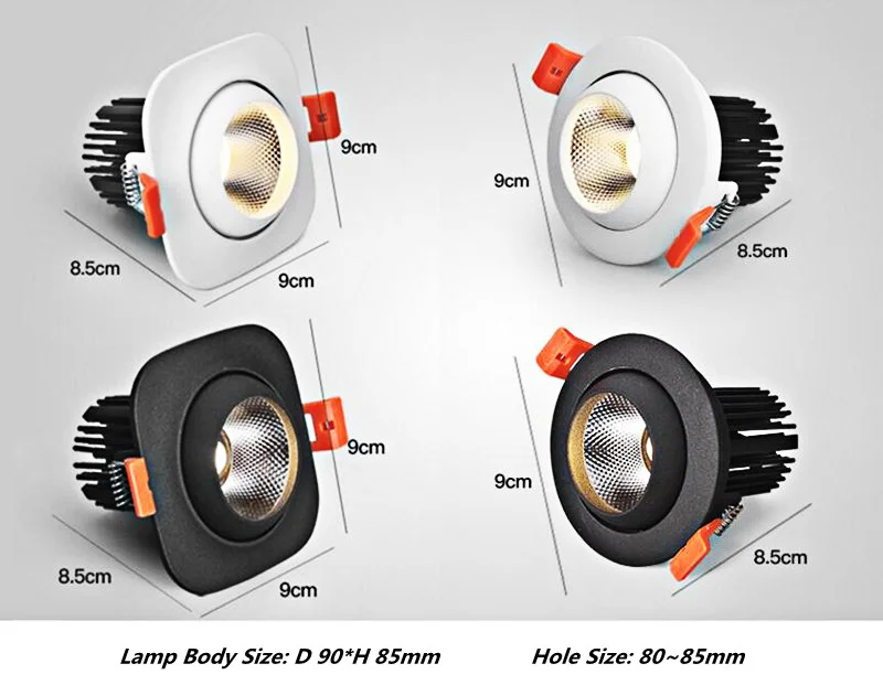 Dimmable круглый утопленный COB светодиодный светильник 9W12W15W точечные потолочные