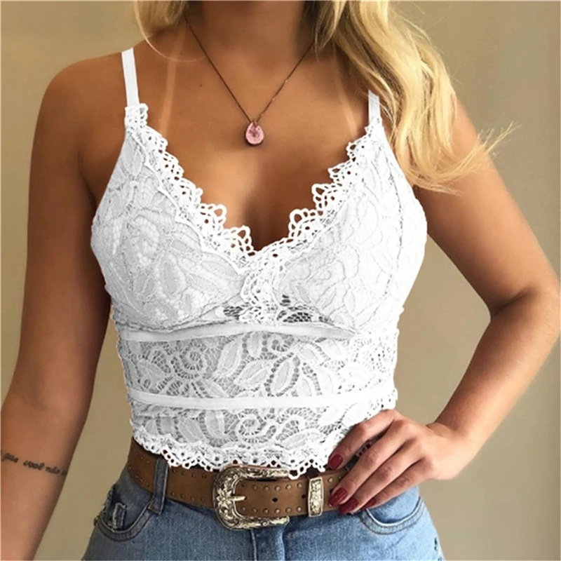 

2021 New Eyelash Lace Strap Wrapped Chest Shirt Top New Underwear Ladies Camisole Black White Women Summer Crop Top 5 Colors