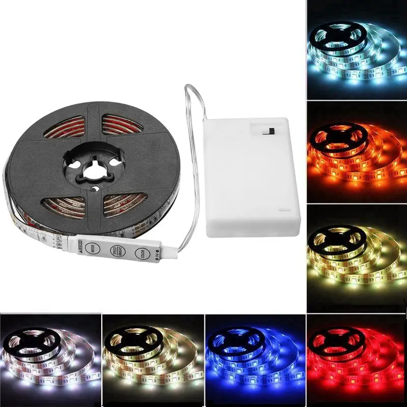 Светодиодная лента RGB с батарейным отсеком гибкая световая 3 режима 20 цветов