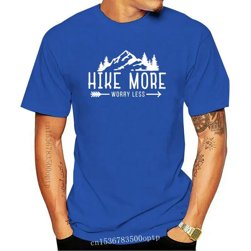

New Hike More Worry Less T-shirt Casual Unisex Short Sleeve Graphic Hiking Outdoors Tees Tops Funny Women Summer Camping Tshirt