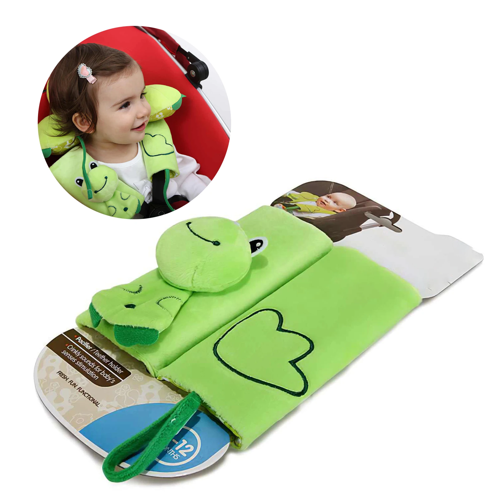 

2pcs Nipple Hanger Life Strap Protector Shoulder Cushion Pad Car Safety Belt Cover Cute Frog Green Soft With Hook And Loop
