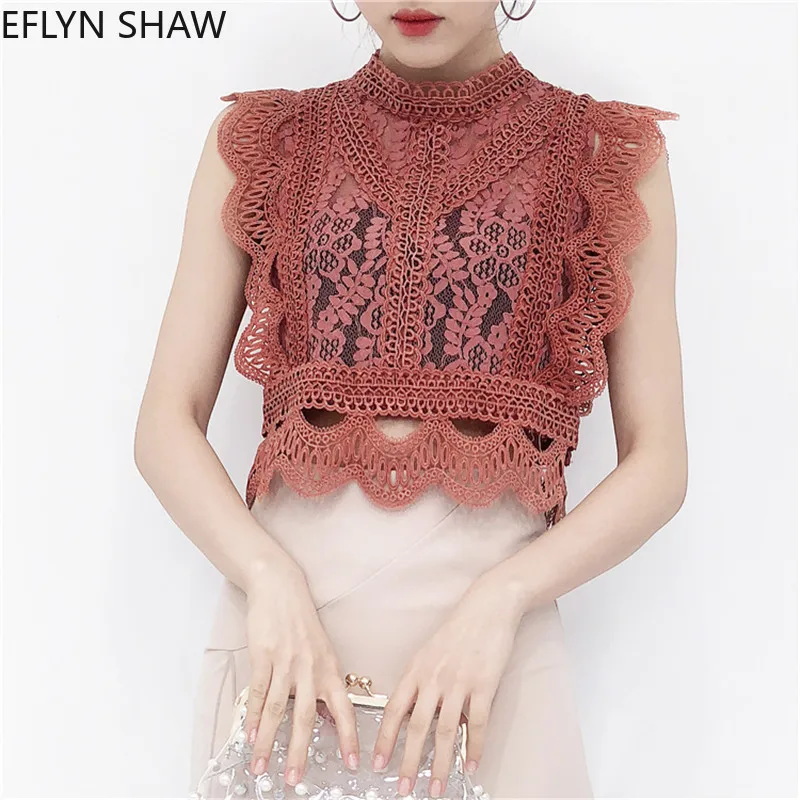 Летние кружевные топы для женщин в богемном стиле пикантные рубашка со стоячим