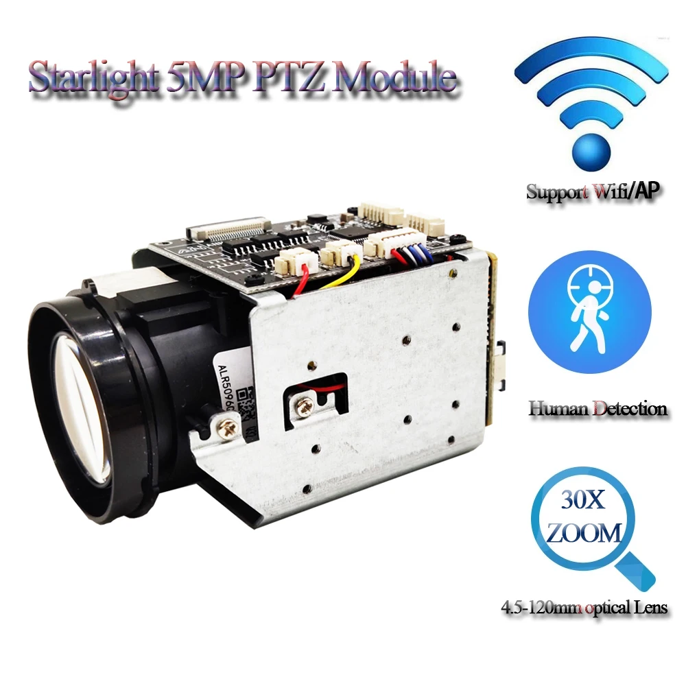 5MP H.265 Starlight Human detection 30X  optical Zoom Lens Wifi IP PTZ Camera Module Board CCTV Security Camara RTSP Audio