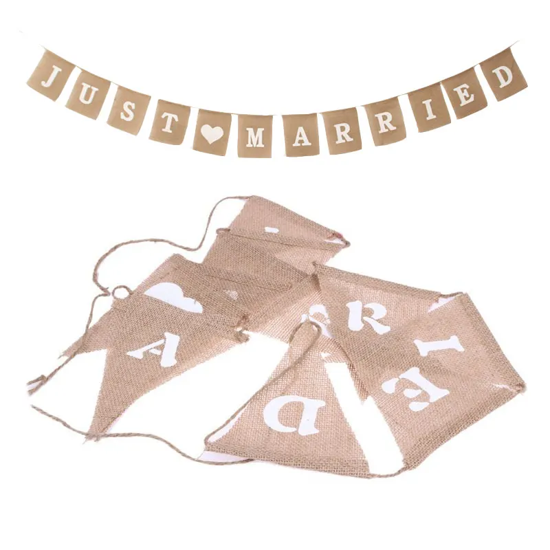 

Jute Burlap Bunting Rustic Just Married Mr Mrs Wedding Banner Garland Party Flags Candy Bar Decoration Event Supplies Candy bar