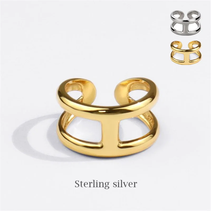 

Season Gate 925 Sterling Silver Trendy Personality Simple Geometric H Shape Adjustable Size Open Ring SR126