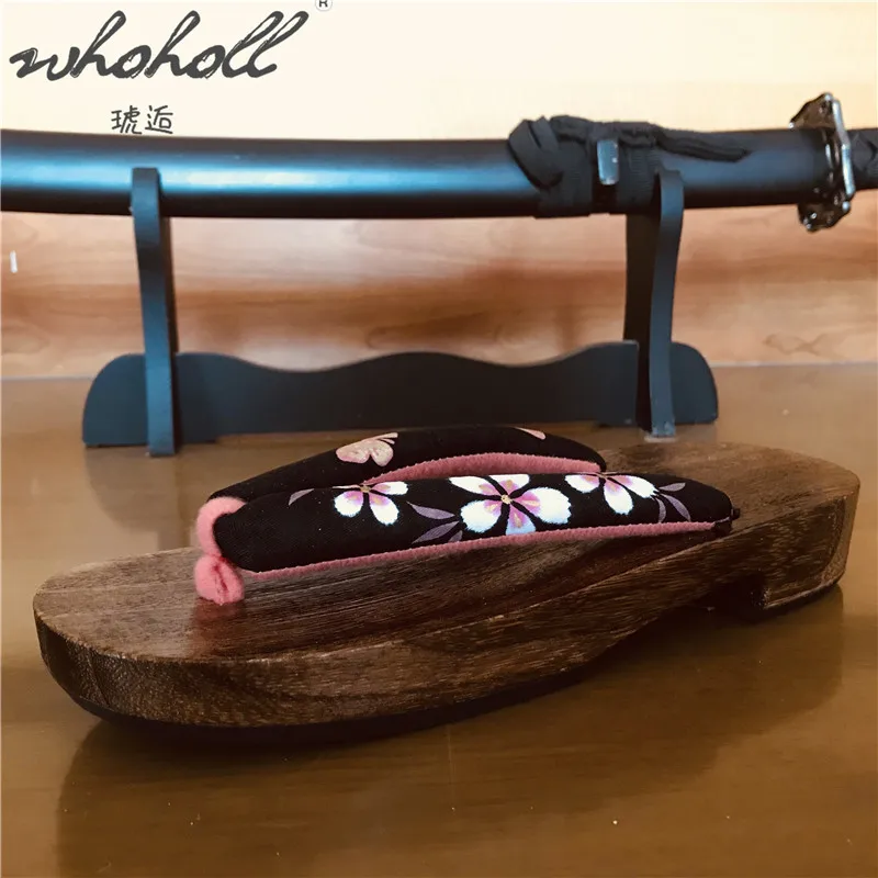 

WHOHOLL Women Flip-flops Japanese Wooden Geta Clogs Shoes For Women Summer Slippers Slides Japanese Geisha Cosplay Shoes