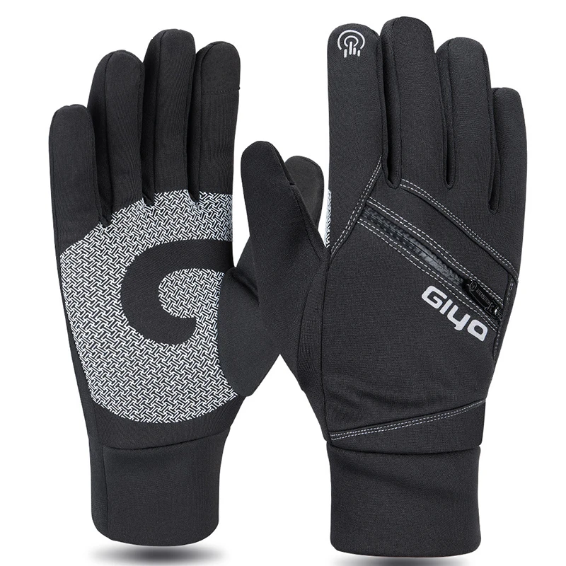 

Full Finger Cycling Gloves Wrist-Length Windproof Touchscreen Winter Gloves with Back Zipper Slot for Outdoor QW