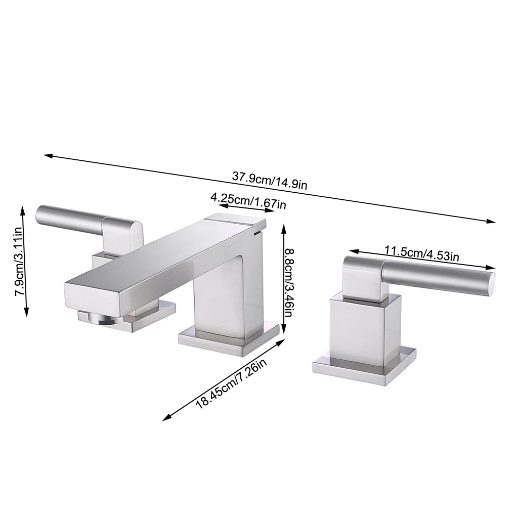 

3 Holes Two Handles Sink Widespread Brushed Bathroom Faucet Hot Cold Water Toilet Water Tap