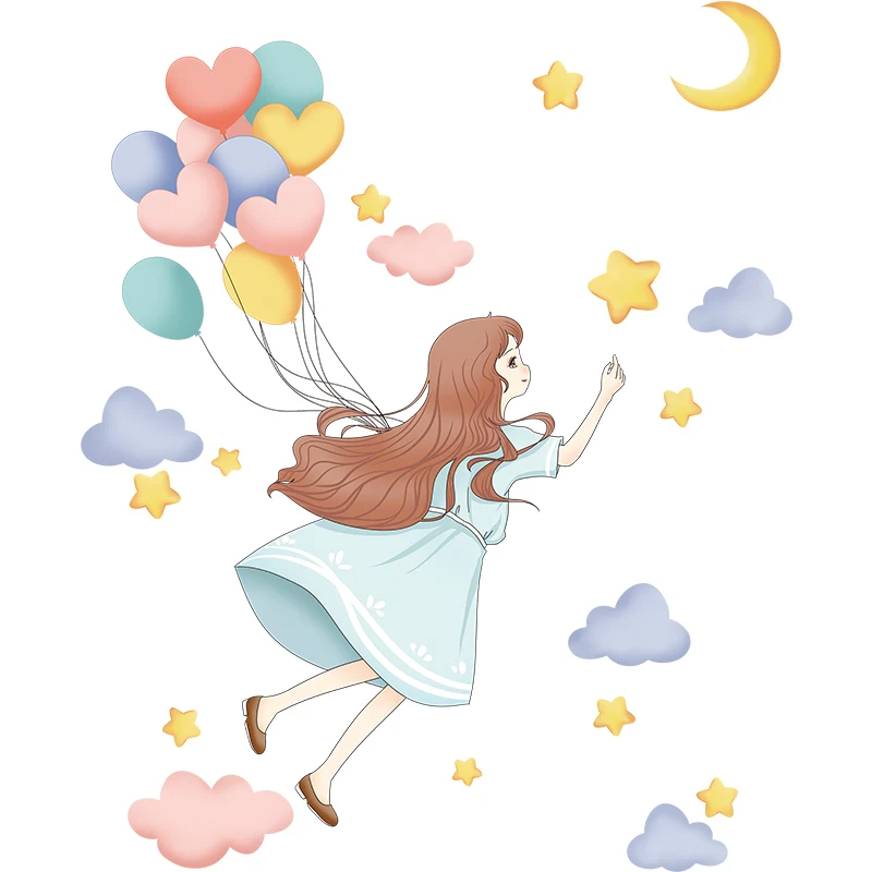 

Cartoon Girl Wall Stickers for Kids Room Bedroom Decor Corridor Backdrop Decal Vinyl Removable Mural DIY Room Decoration
