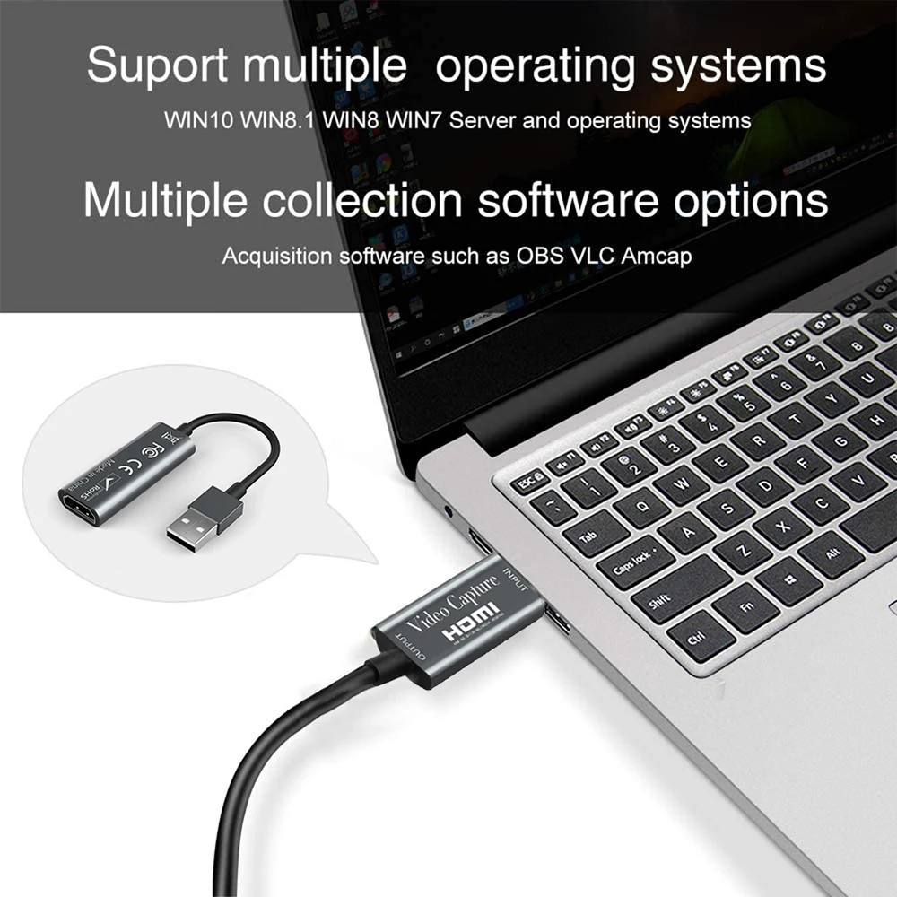 

1080P HDMI-compatible To USB 2.0 Video Capture Card Switch Phone Game Recording Box for YoutubeComputer Live Streaming Broadcast