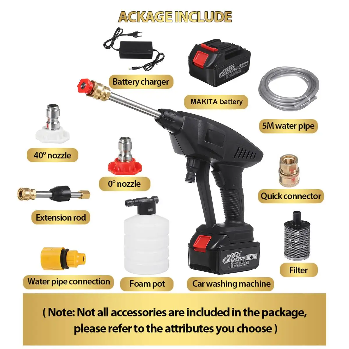 Скидка Мойка Автомобильная 288VF, 1000 Вт, 30 бар, Беспроводная портативная мойка высокого давления, водяной пистолет, пеногенератор для батареи Makita