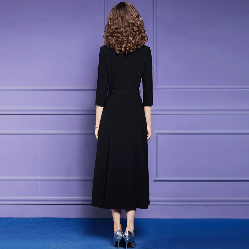 

Spring Autumn Runway Fashion Designers Long Sleeve Beading Collar Office Pencil Dress Plus Size Slim Elegant Party Vestidos