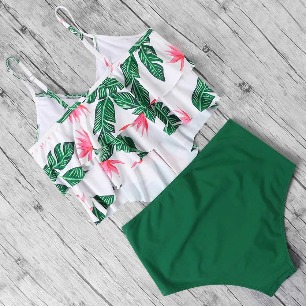 Женский купальник с оборками бикини высокой талией и цветочным принтом 2020 |